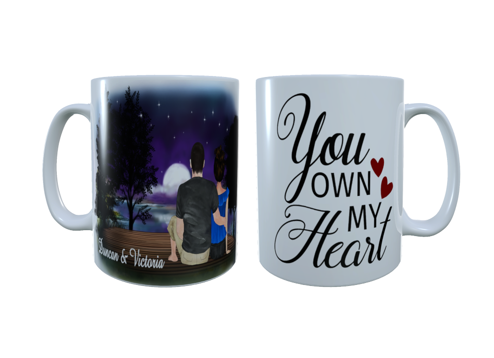 Romantic Couple Moonlight Lakeside Ceramic Mug, Custom Couples - Click Image to Close